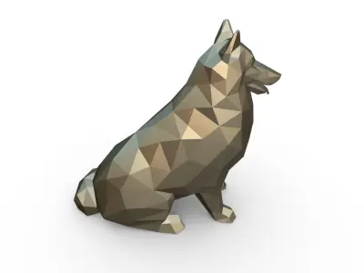 collie low poly dog 3D print model
