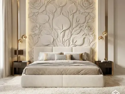 Modern Floral Relief Panel Wall Decor Set STL Mural CNC 312 3D model