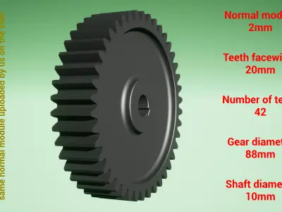Cylindrical gear - paired - z42 m2 D88 d10 3D print model