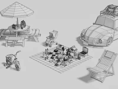 Simple Picnic Pack Low-poly 3D model