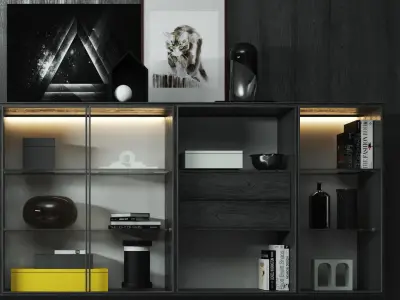 Decorative Set modern living room with furniture and bookshelves 3D model