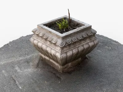 Photorealistic 3D scan of concrete abandoned empty planter Low-poly 3D model