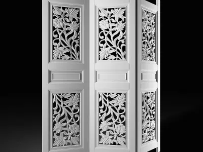 Folding Screen with Decorative Carving 3D model