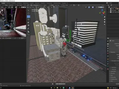Cyber car and Cyber City landscape and scene Low-poly 3D model