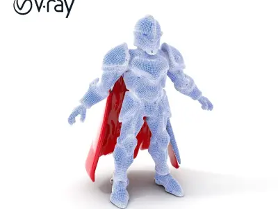 Golden Armored Knight with Red Cape D Model Low-poly 3D model