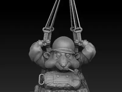 HamsterAIRBORNE mouse wearing helmet and carrying gun 3D print model