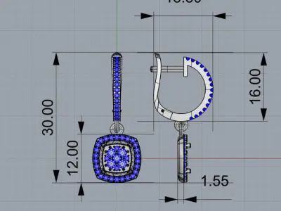 Earrings pair of with diamonds 3D model