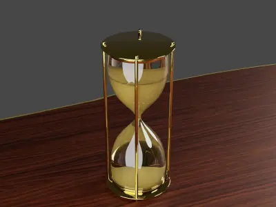 Hourglass 3D Model golden on wooden table Free low-poly 3D model