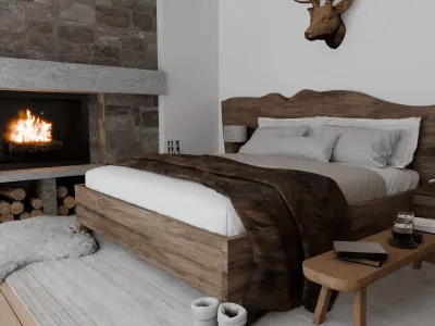 Winter Bedroom Blender Scene 3D model