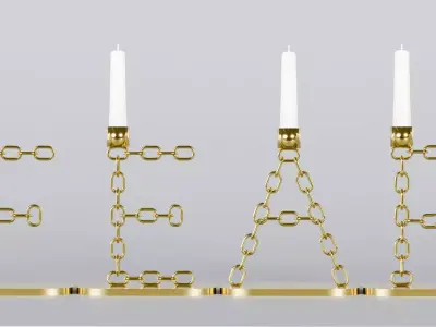 Alphabet Chain FEAR Gold Candleholder 3D Model True 4K PBR Rnder Low-poly 3D model