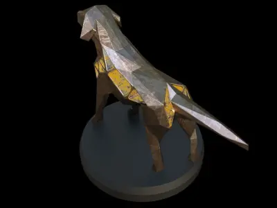 Steampunk Small Tan Dog Pose Low-poly 3D model