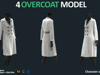 4 OVERCOAT MODEL - Marvelous clo3d zprj obj fbx four for sims 3D model