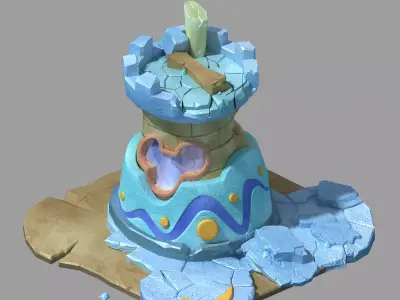 Game Cartoon Building - Experience Tower Damage Status 02 3D model