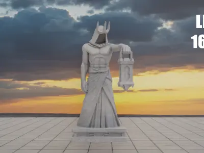 Mystic Guardian Statue with Lantern Low-poly 3D model