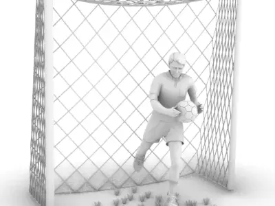 FOOTBALL PLAYER with ball and football goal Low-poly 3D model