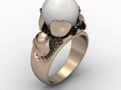 Orchid ring with pearl 3D print model