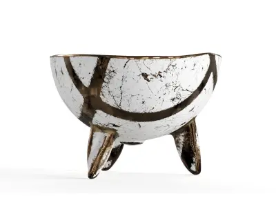 Handmade Gold Ceramic Bowl - Egg shape  3D model