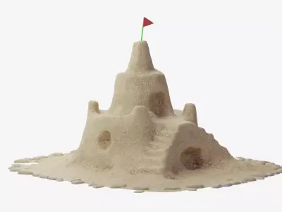 Stylized Sandcastle with Flag and Pebble Border 3D model