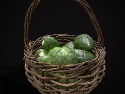 Basket of Artichokes Low-poly 3D model