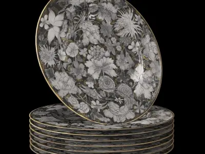 Chinese Guangxu Millefleur Plate BW Low-poly 3D model