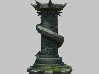 dark ancient sci fi Pillar Column Medieval Stone Low-poly 3D model