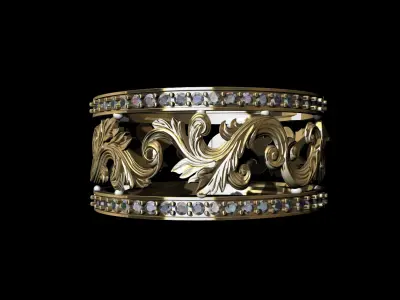 Model of wedding ring with royal carved rococo carving 3D print  3D print model