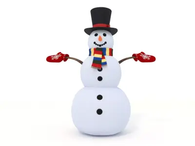 Snowman wearing hat and gloves 3D model