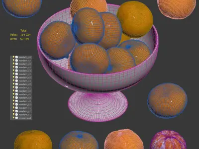 Tangerines in a tall bowl Low-poly 3D model