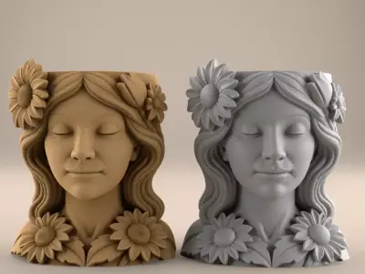 Sunflower Girl Planter urn candy and candle container 3D print model