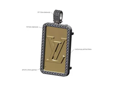 Diamond frame LV logo pendant with bail 3D print model