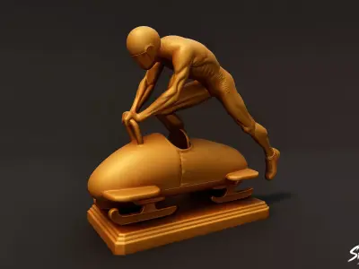 Golden Bobsleigh Statue Low-poly 3D model
