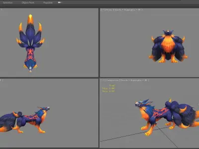 Cartoon seven tail fox - fox monster - FIREfox Low-poly 3D model