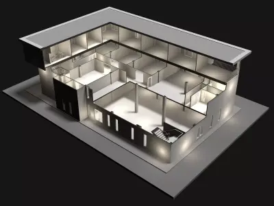 Home office in cutaway section 25-09 3D model