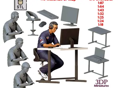 N2 Race team engineer with chair and desk 3D print model