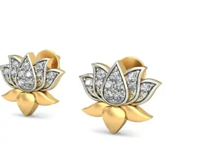 Solitaire Flower Earrings 3Dm STL OBJ FBX Render Details 3D print model