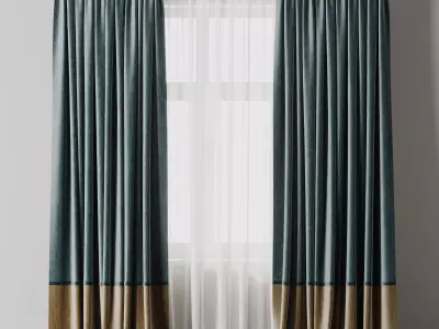 Rod Curtains with Blue Curtains 21 HBH Low-poly 3D model