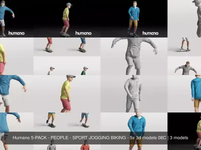 Humano 5-PACK - PEOPLE - SPORT JOGGING BIKING - 5x 3d models 08C
