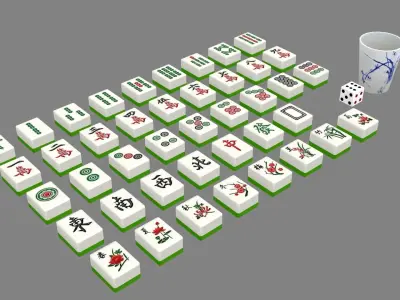 Mahjong and dice Low-poly 3D model