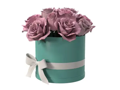 Pink Rose Bouquet Box with a Bow Strip Low-poly 3D model
