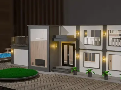 Cycles Render Modern House 3D Model With Interior 3D model
