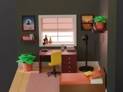Low  Poly Room  Low-poly 3D model