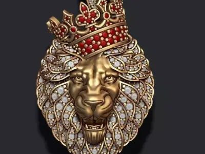 Leon pendant with diamonds and crown 026 3D print model
