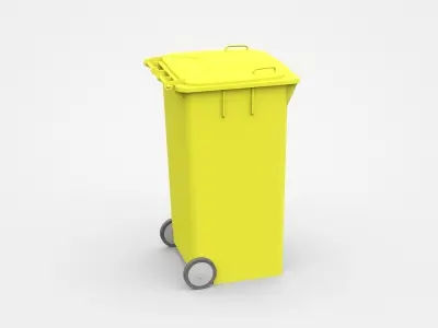 Yellow Trash Bin With Two Wheels 3D model