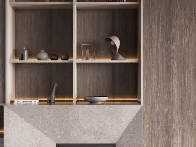 Fireplace with Shelves and Decor 3D model