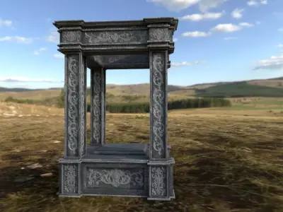 Gothic stone pedestal with vase inside Low-poly 3D model