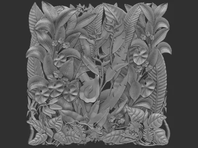 natural wall carved relief panel  plants 3D model