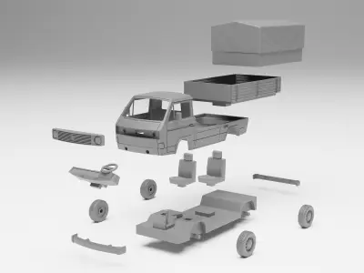 VW T3 Doka- H0 scale van model kit 3D print model