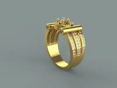 mens ring with a round stone in a round shape 3D print model