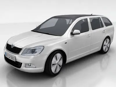 Skoda Oktavia green E-line Low-poly 3D model