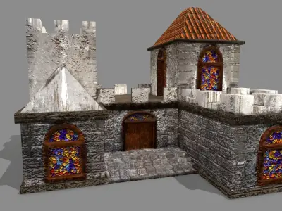 Castle with windows and vines Low-poly 3D model